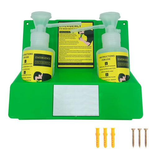 Portable Emergency Eye Wash Station Kit With Wall Mount OSHA Approved Includes Mirror And Emergency Sign Two 16.09 Ounces Bottles