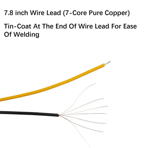 7.8 inch wire lead with 7-core pure copper design, featuring a tin-coated end for easy welding, against a white background.