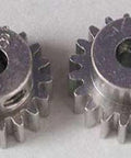 Close-up of AV Pinion Gear Set for Avante and Avante 2001 RC Cars, 48P metric teeth in 18T and 19T CR01 upgrade parts.
