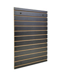 Side view of 24X36 Inch Black Slatwall Panel For Home Garage And Retail Displays With Three Inch On Center Grid, 12 slots visible