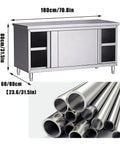 Heavy Duty Stainless Steel Prep Table With Smooth Slide Storage Cabinet, 180x80cm, commercial kitchen workbench with adjustable feet.