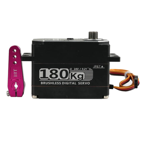 Heavy Duty 180 Kg Cm Digital Servo Motor 24V Brushless High Torque Waterproof Metal Gear 180 Degree Swing For Robotics RC Cars CNC And Automation Ideal For Industrial Robots And Hobby Projects black 180kg 24V servo with metal horn and wires