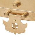 Close-up of Sturdy Brass Latch Hasp for Jewelry Box and Cabinet with vintage engraved pattern, Old School Retro Decorative Buckle Lock.