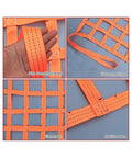 Heavy Duty Polyester Cargo Net, 0.5 Ton Load Capacity, 100x100cm Grid, detailed views of polyester material, corner loops, and mesh