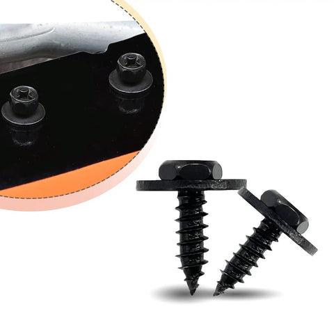 Heavy Duty Hex Head Self Tapping Screws For Auto Bumper Hood Trim 20 Pack Slick Black Finish Rust Proof Fasteners close up view