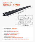 Four 39.4 Inch T Slot 2040 Aluminum Extrusion Profiles With Anodized Linear Rails European Standard Heavy Duty DIY Kit