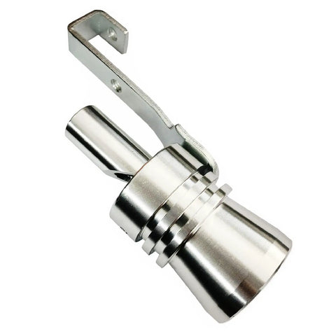 XL Size Aluminum Alloy Universal Turbo Sound Exhaust Muffler Pipe Whistle Car Roar Maker 2 Pack Silver Tone close-up view