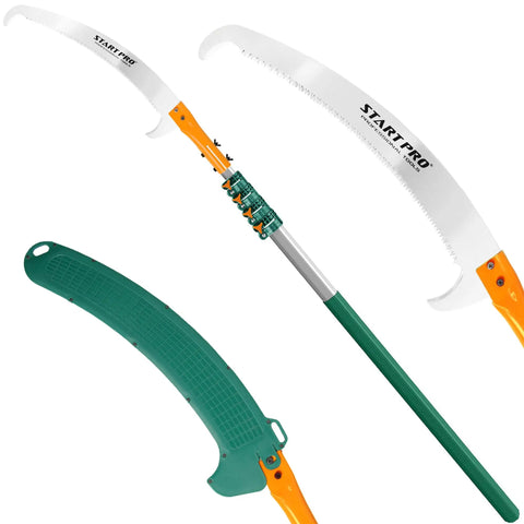 23ft Reach Tree Pruning Saw For Easy High Reach Yard Work No Ladder Needed Telescopic Manual Lightweight Extendable Pole Saw With Sharp Carbon Enriched Blade For Efficient Tree Maintenance And High Reach Branch Cutting, visible blade and pole detail.