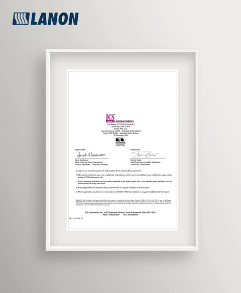 Certification document for Full Brim FRP Safety Hard Hat With 4 Point Adjustable Ratchet Suspension, OSHA Type I Class C