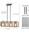 Rustic Black Metal And Wood Pendant Lights For Kitchen Island Four Light Farmhouse Dining Fixture with measurements
