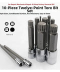 Premium 10pc S2 Steel Torx Star Bit Socket Set With Quick Wrench Driver For Heavy Duty Repair Jobs And Tough Rusty Bolts That Get The Job Done Right. 10-piece set, sizes M4-M18, with quick wrench driver