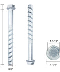 Top Tier Heavy Duty 3/4 Inch X 10 Inch Concrete Screw Anchors With Hex Head Design crafted from carbon steel and zinc coating.