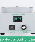 Built Tough Electric Wet Bench Sander And Pro Dry Grinder With Snappy Variable Speed Control And Precision Water Drip System control panel with voltage display.