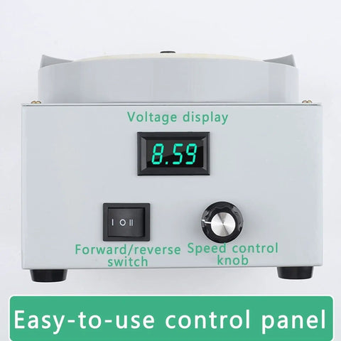 Built Tough Electric Wet Bench Sander And Pro Dry Grinder With Snappy Variable Speed Control And Precision Water Drip System control panel with voltage display.