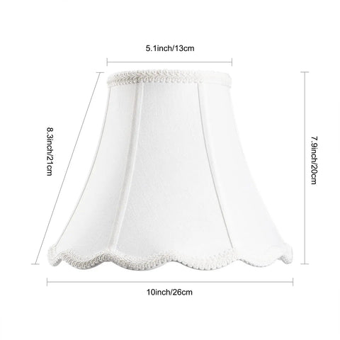 White Bell Scalloped Table Lamp Shade With Brass Harp Set 5 Inch Top 10 Inch Bottom 8 Inch Height Double Layer Polyester Fabric
