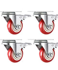 Heavy Duty Rubber Castor Wheels With Brakes Pack Of Four Hella Smooth Rollin silent swivel casters with red wheels.
