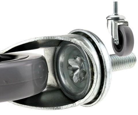 Swivel Bolt Hole Castor Wheels 75mm 3 Inch Set of 2 close-up showing metal frame, grey PU wheel, and M12 bolt.