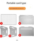 Components of Portable Foldable BBQ Grill With Carry Bag For One To Two People On The Go Mini Charcoal Grill For Camping Compact Stainless Steel Fire Pit Outdoor Grill For Backyard Hiking And Picnics displayed.