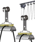 Cable Trolley For Electric Hoist And Crane, C Track Rail Festoon System, Pro Grade Heavy Duty Cable Pulley Trolley Fits Unistrut 1 5 8 Inch Wide And Taller, 2 Pack For Electric Crane Installations And Shop Use shown installed on rail.