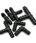 PE Pipe Joint Tee Straight Elbow Plug Greenhouse Irrigation Fittings Set For Micro Spray Hose Connectors 16mm 20mm 25mm Tee Elbow Bulk 50 Pieces DIY Garden Watering Kit, black plastic fittings