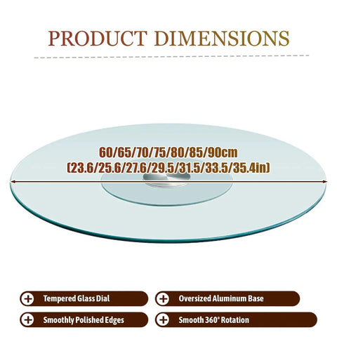 Tempered Glass Lazy Susan Tabletop Organizer With Smooth Silent Spin Large Serving Tray dimensions in various sizes