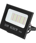 Close-up of SUNGOOYUE LED Flood Light RGBW Color Changing, 50W, black aluminum frame, designed for outdoor lighting.