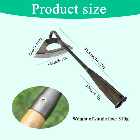All Steel Hardened Hollow Garden Hoe For Tough Weeding And Edging dimensions with detailed close-up