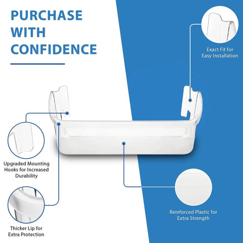 Refrigerator Shelf Replacement 240323002 For Frigidaire Door Bin, shown with features like mounting hooks and reinforced plastic.