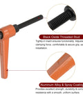 Four Pack Top Shelf Adjustable Clamping Lever Handles With M6 X 40mm Male Thread featuring bright orange aluminum alloy and black oxide stud.