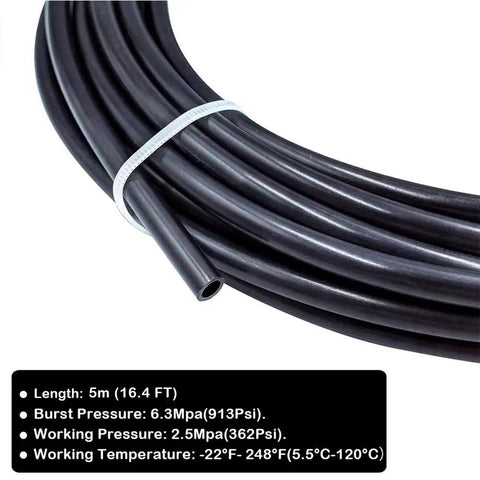 One Half Inch Black Nylon Tubing SAE J844 For Air Brake Systems And Fluid Transfer, 16.4 Feet Coil with Temperature and Pressure Specs