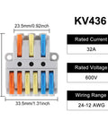 8 Pcs Push In Wire Splitter Terminal Connectors, 32A, 600V, 24-12 AWG range, KV436 design, for easy electrical splicing.