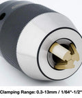 Heavy Duty Keyless Drill Chuck One Sixty Fourth To One Half Inch Range With Titanium Jaws And JT Mount close-up view