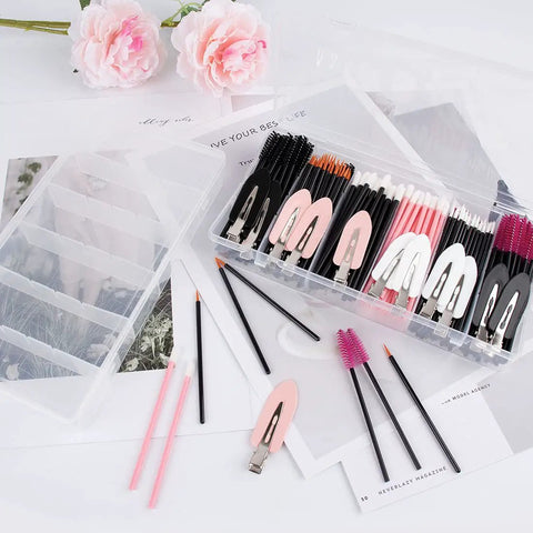 Clear See Through Plastic Storage Box 2 Pack Grab And Go Portable Organizer For Cosmetics Makeup Tools Jewelry Tackle Hardware And Small Parts See Through Case with makeup brushes and tools inside