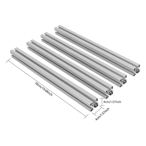 Top Shred Aluminum T-Slot 4 Pack Profiles 50x40mm Anodized 6063 Alloy shown in silver, ideal for DIY projects and workbench setups.
