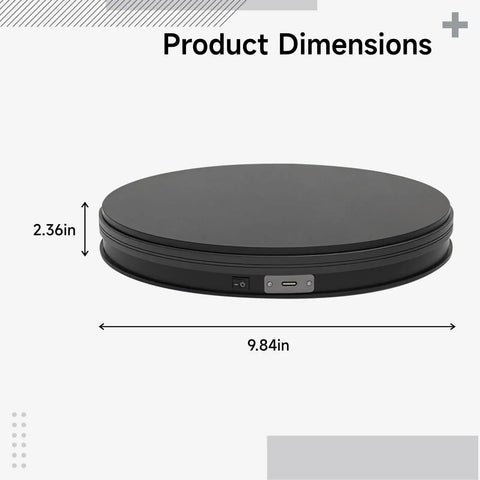 Premium USB Powered Electric Turntable For Photography with dimensions of 2.36in height and 9.84in diameter.