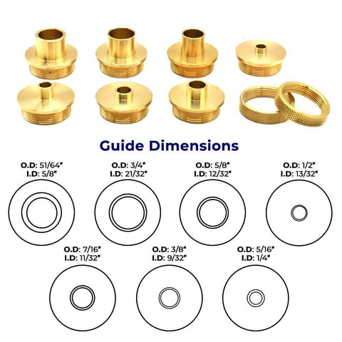 Brass Router Bushing Set, 9-Piece Pro-Grade With Guide Sizes and Two Locknuts for routers with 1-3/16 inch base plate opening