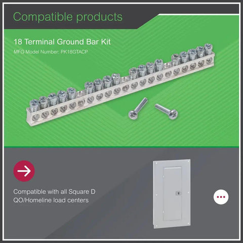 Heavy Duty 18 Terminal Ground Bar Kit For Electrical Panels Aluminum Ground Bar With Screw Connectors Internal Mounting UL Listed