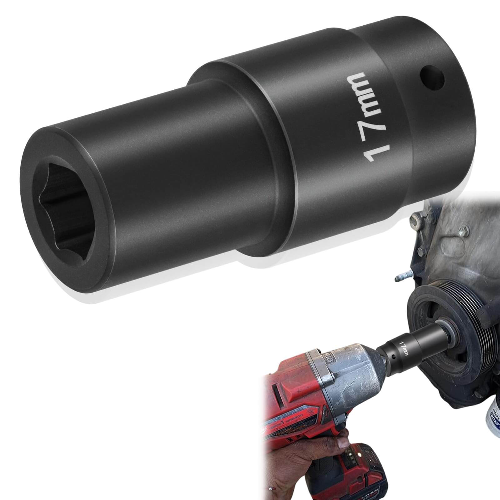 Heavy-Duty 17mm Harmonic Balancer Socket For 1/2”