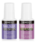Pro Nail Glue And Remover Kit For Press On Nails, Strong Gel Bond, 10ml bottles, odorless and gentle formula, hema free, vegan.