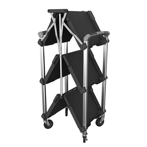Pack N Roll Collapsible Service Cart XL With 300 Lb Capacity Locking Mechanism Three Heavy Duty Shelves Portable Tool Cart For Maintenance And On The Go Jobs Black