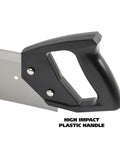 Close-up of high impact plastic handle on Rugged Miter Box And Back Saw Set For Trim And Molding, 12 Inch Box With 14 Inch Back Saw
