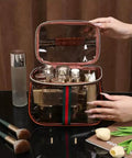 Clear Makeup Organizer Bag With Handle For Travel Go-To Retro Vintage Vanity Case Large Capacity Waterproof Zipper Tote Coffee