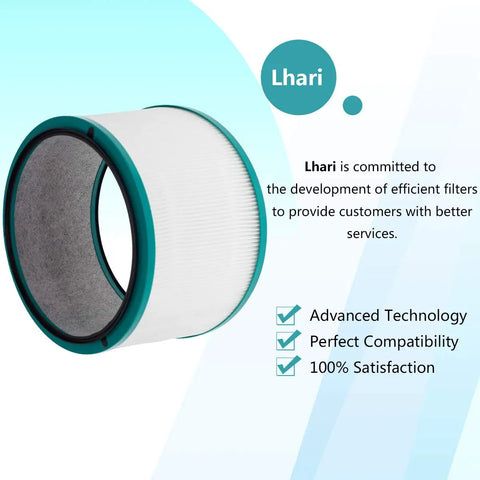Replacement Filters For Pure Cool Link DP01 DP03 And Pure Hot And Cool Link HP01 HP02 HP03 Compatible With First Gen Purifiers High Efficiency Filtration Easy Install Long Lasting Air Purification Breathe Easy At Home, showing a circular filter with a blue edge and HEPA carbon layer.