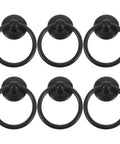 Six Vintage Black Metal Drawer Pull Handles Set For Dressers And Cabinets Retro Ring Cabinet Knobs Classic Hardware for DIY Projects