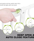 Close-up of hand operating Auto Close Baby Gate With Cat Door, Adjustable 29.5 To 48.4 Inch Walk Through Safety Gate latch mechanism.