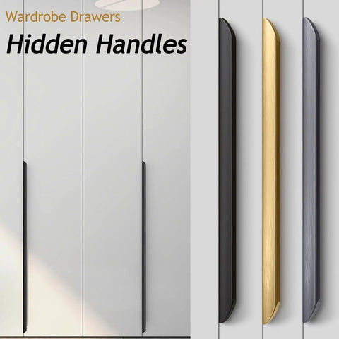Hidden Cabinet Pulls Set DIY Friendly Aluminum Edge Mount No Groove Invisible Drawer Handles For Kitchen Cabinets Wardrobe Doors