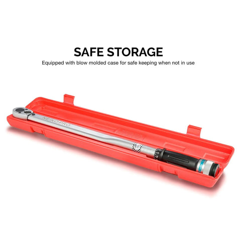 Heavy Duty Half Inch Drive Torque Wrench With Adjustable Click 25 Inch Range Chrome Vanadium CrV Steel SAE Precision Tool
