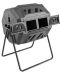 Front view of Dual Chamber Outdoor Compost Bin No Fuss 43 Gallon Capacity Rotating Aerated Compost Tumbler BPA Free Material Black