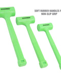 Three Piece Dead Blow Hammer Set With Non Marring Mallets Weighing One Half Pound One Pound And Two Pound Steel Shot Filled For Maximum Force Non Slip Grip Automotive And Machinist Shop Tool Kit displayed with soft rubber handles