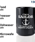 Sailor Coffee Mug 15oz Black My Boat Is Funny Boater Gift For Lake Lovers Nautical Coffee Cup For Boat Captains And Crew Gifts That Say It All